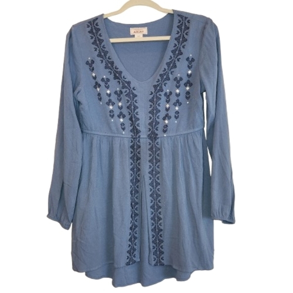 Ariat Tribal Tunic Size S Blue Embroidery & Beading High Low Peasant Bohemian - Picture 2 of 15